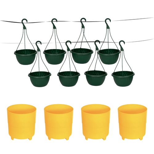 Paquete 1 — 4 Macetas DK10 + 8 Macetas Colgantes