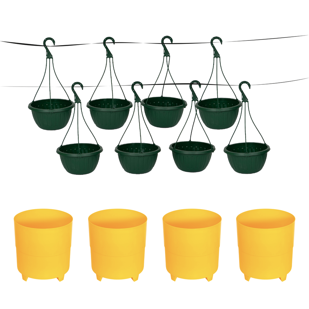 Paquete 1 — 4 Macetas DK10 + 8 Macetas Colgantes