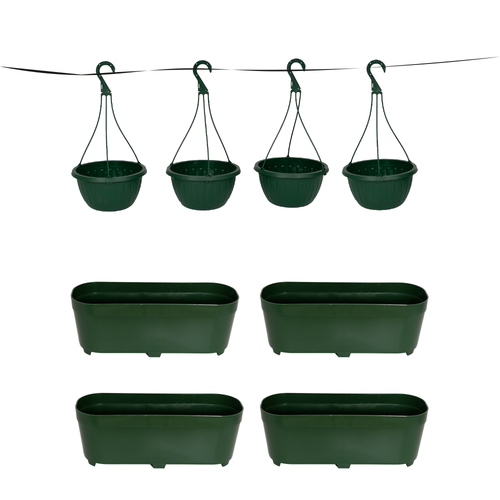 Paquete 2 — 4 Jardineras + 4 Macetas Colgantes