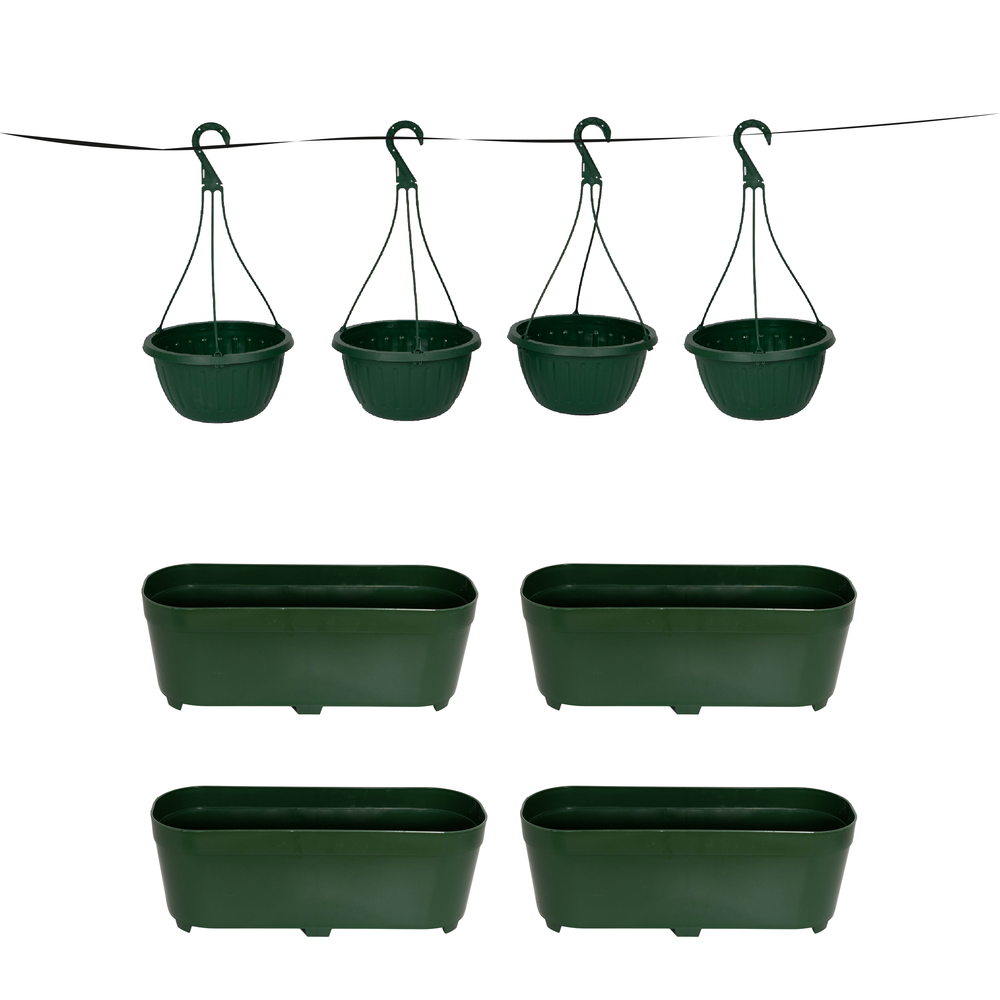 Paquete 2 — 4 Jardineras + 4 Macetas Colgantes