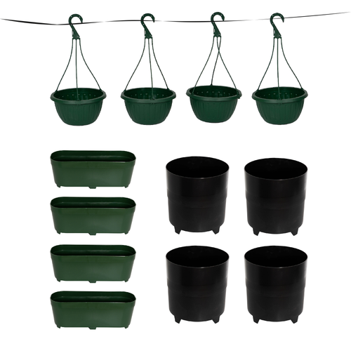 Paquete 3 — 4 Jardineras + 4 Colgantes + 4 Macetas DK10
